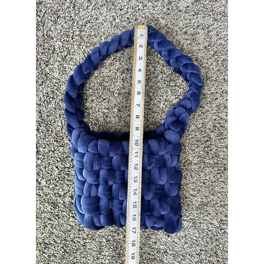Crochet Chunky Yarn Purse Handbag Blue Knit - Picture 2 of 4
